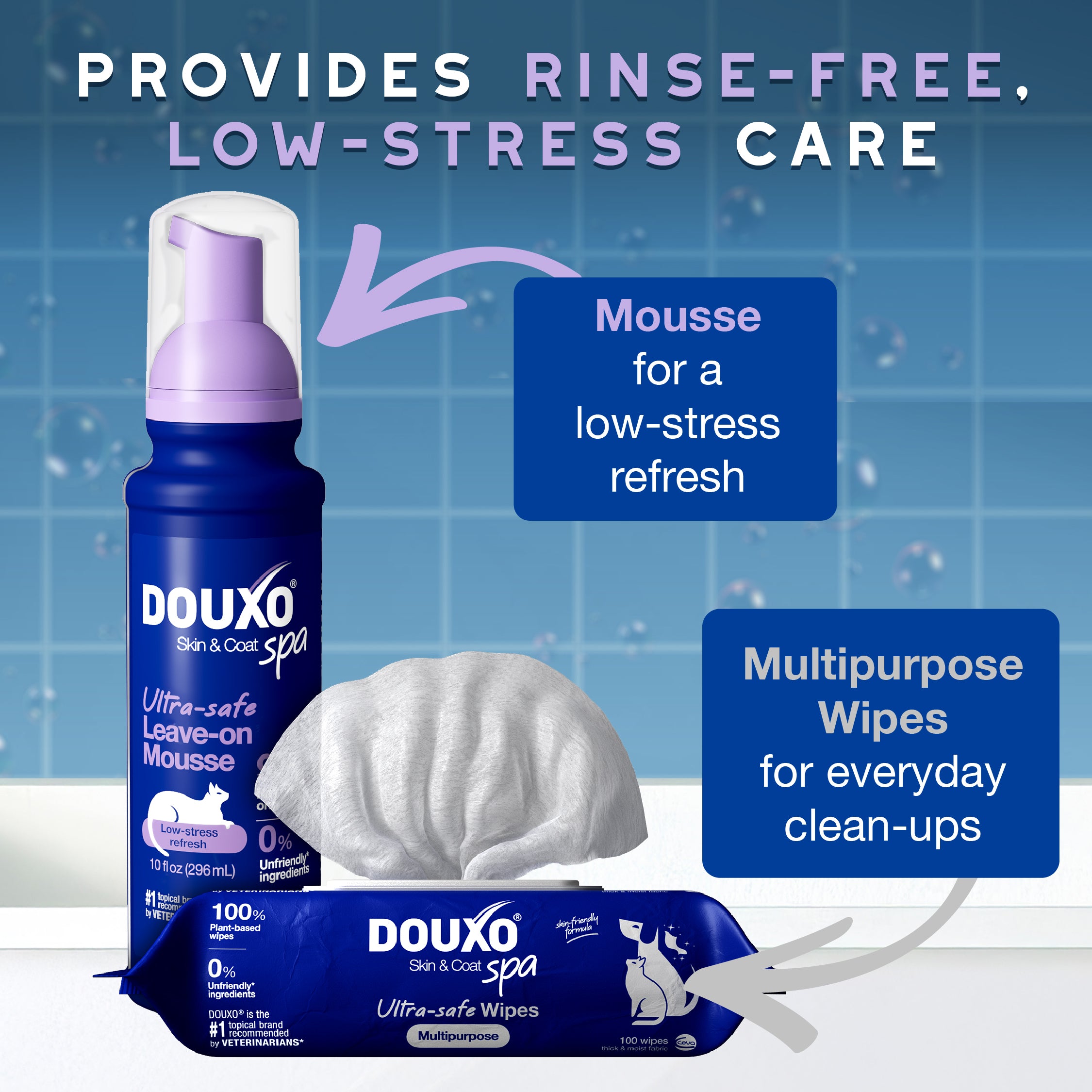 DOUXO® SPA Cat Mousse & Wipes Bundle - Low-Stress Skin Routine