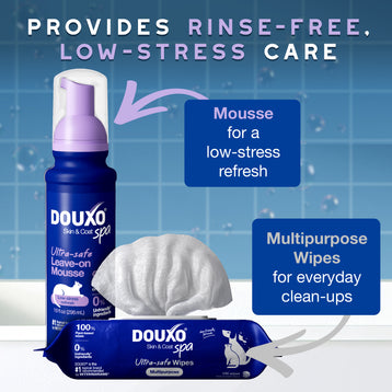 DOUXO® Skin & Coat SPA Low stress Refresh Leave on Mousse & Multipurpose Wipes Bundle