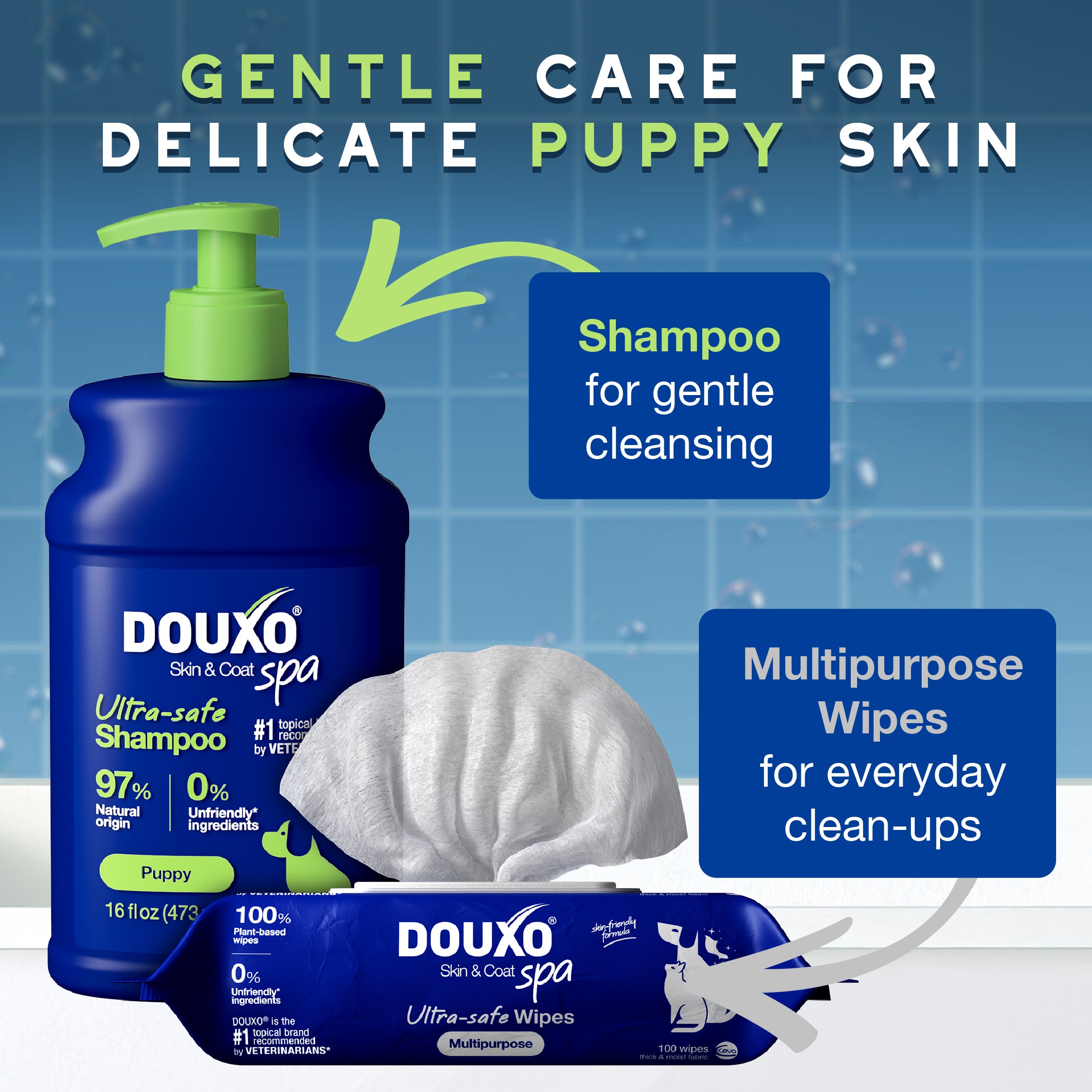 DOUXO® Skin & Coat SPA Puppy Shampoo & Multipurpose Wipes Bundle