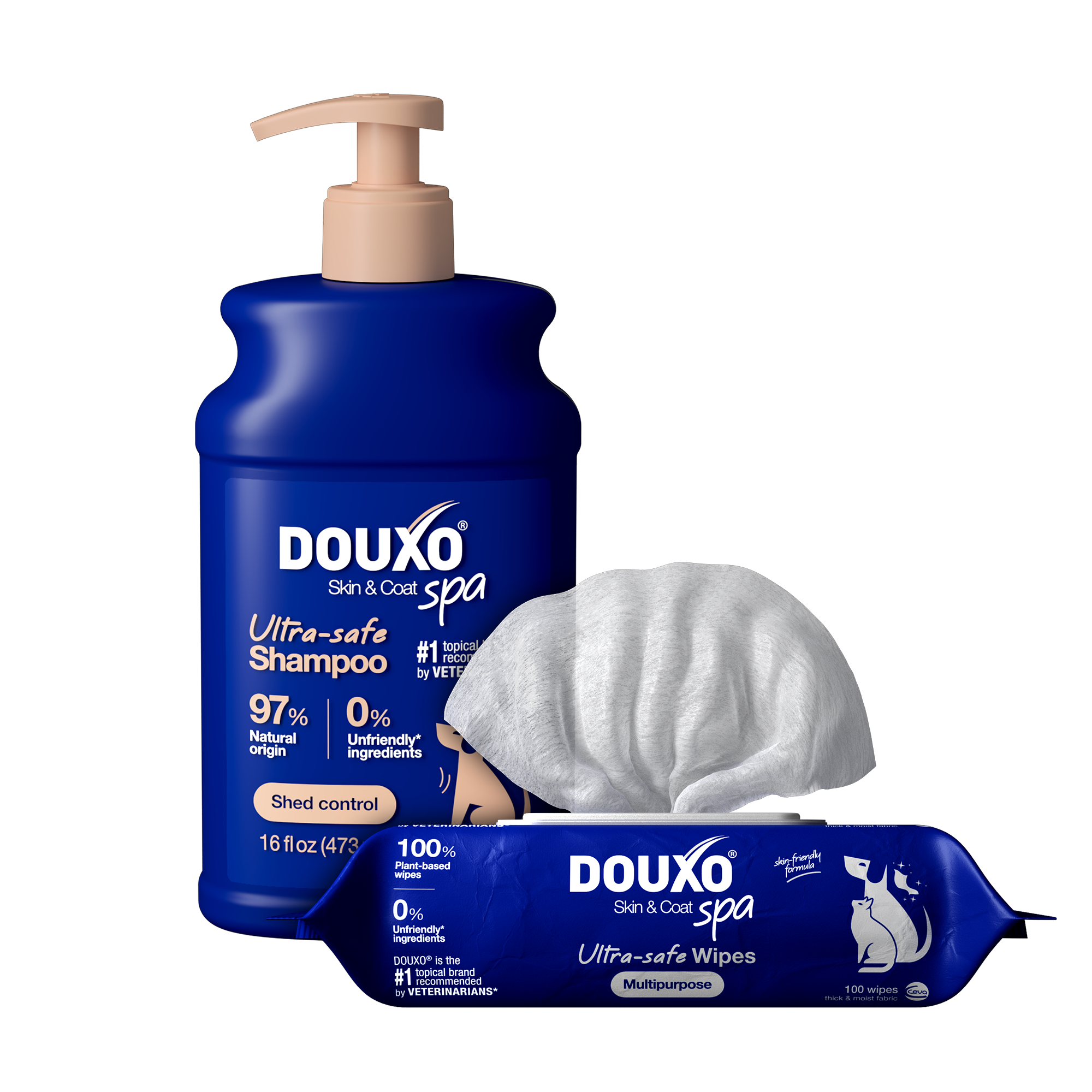 DOUXO® Skin & Coat SPA Shed Control Shampoo & Multipurpose Wipes Bundle